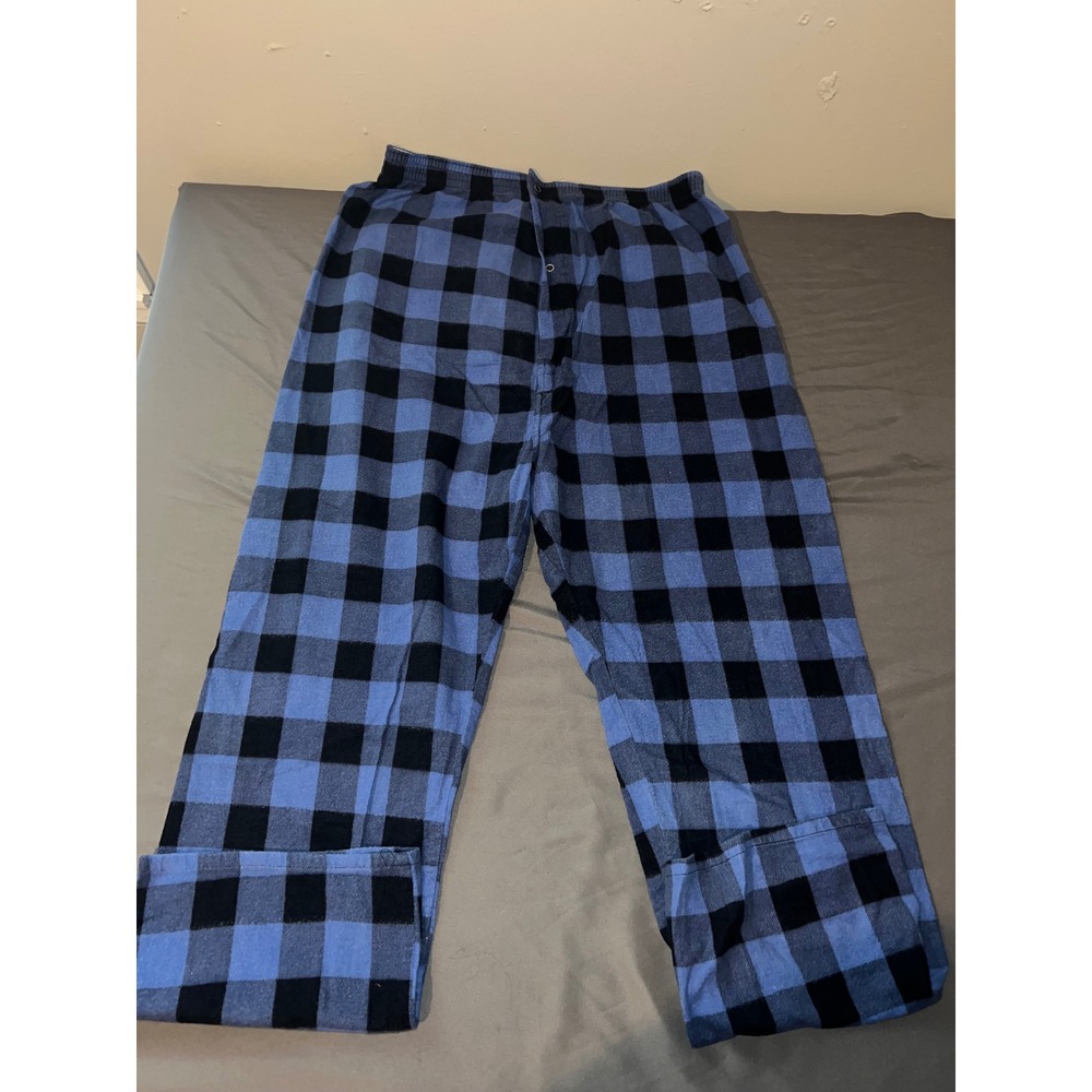 Unbranded Pajama Pants Mens Large Blue Black Excellent Buffalo Plaid Flannel